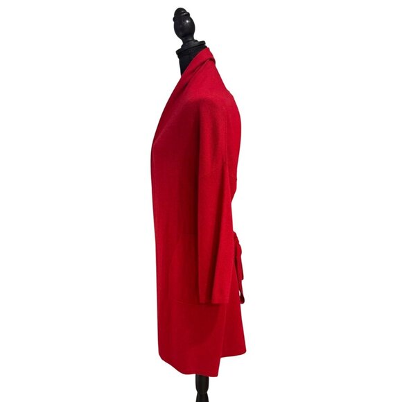 Neiman Marcus Cashmere Collection Red Open Front Long Cardigan Sweater Luxury - Picture 3 of 9